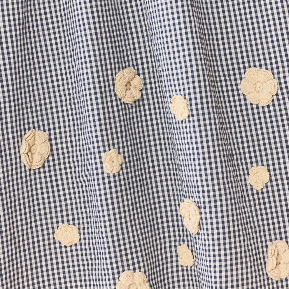 Katherine Dress x Rainey Collaboration - Navy Gingham with Cream Crochet Appliqu - Picture 4 of 4